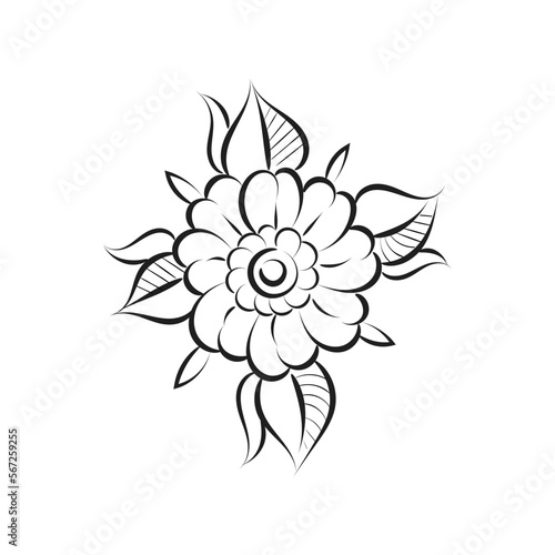 Black silhouettes  flowers and herbs isolated on white background. Hand drawn sketch flower