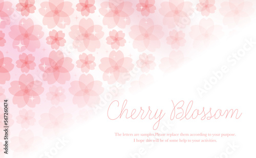 透明感のあるおしゃれな春の桜のグラデーションフレーム_ベクター素材_横長コピースペース_赤