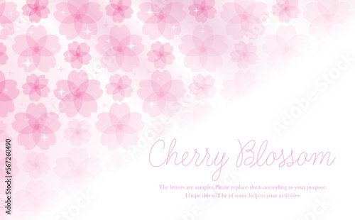 透明感のあるおしゃれな春の桜のグラデーションフレーム_ベクター素材_横長コピースペース_ピンク