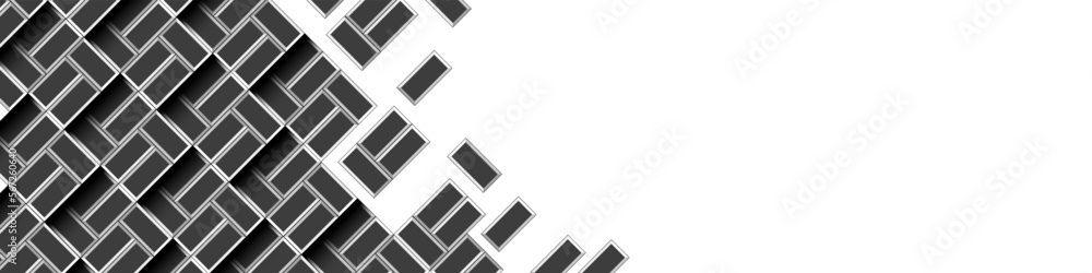 Black ceramic pattern texture. Dark tile wall background. Retro rectangle brickwall. Abstract wallpaper. Modern horizontal background Vector EPS 10