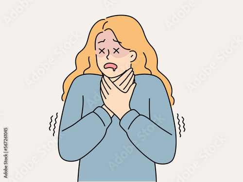 Woman has health problems and suffocates grabs neck suffers from psychological illness