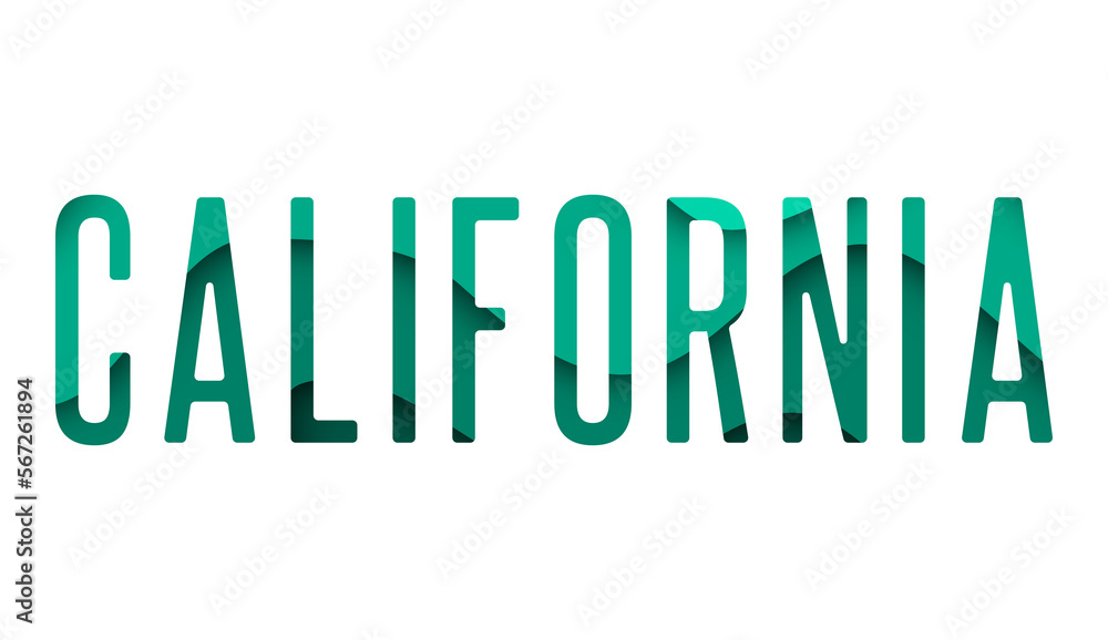An isolated illustration of colorful lettering  of California. California Colorful name of USA state. Tourism related items.