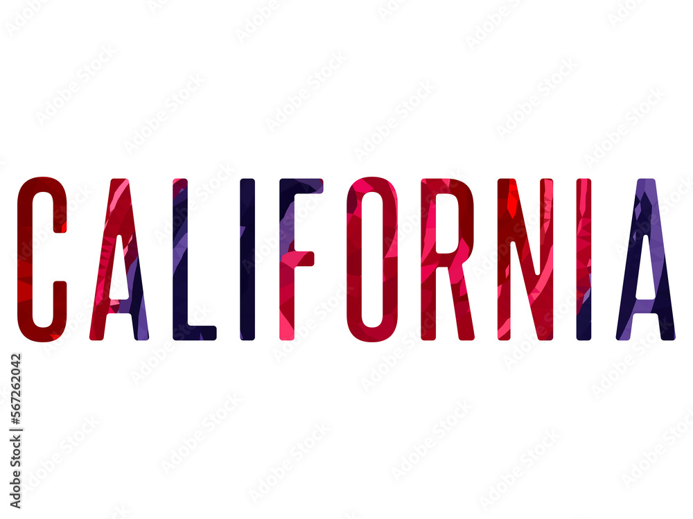 An isolated illustration of colorful lettering  of California. California Colorful name of USA state. Tourism related items.