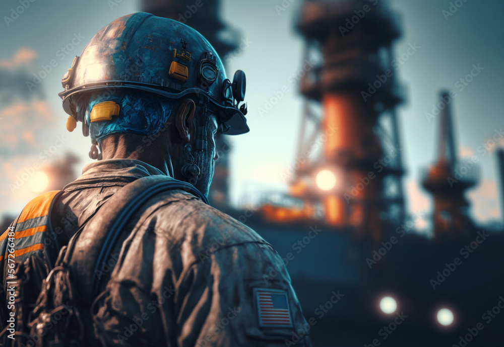 Oil industry worker in safety helmet. Generative AI
Oil industry worker in safety helmet. Generative AI