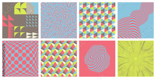 Art composition. Cover design template. Abstract geometric pattern. Array with dynamic particles. Pattern with optical illusion. Illustration for brochure, flyer, poster, presentation or banner.