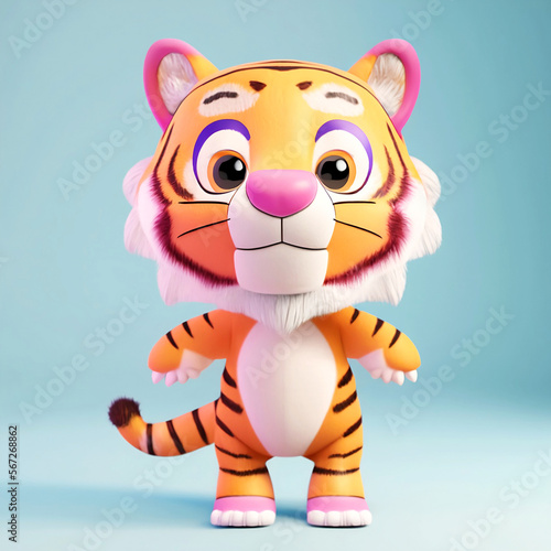 Cute tiger cartoon character. Created with Generative AI technology.