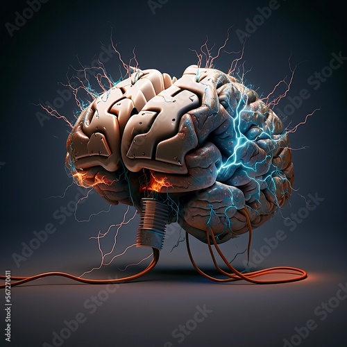 Brain made of electricity created by Generative AI technology photo