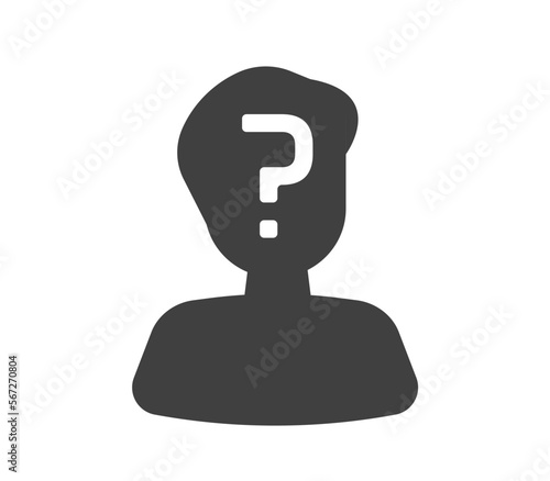 Guess who unknown person silhouette icon vector, anonymous mysterious user profile comic humor game graphic illustration design, anonym man with question on mind head clipart image