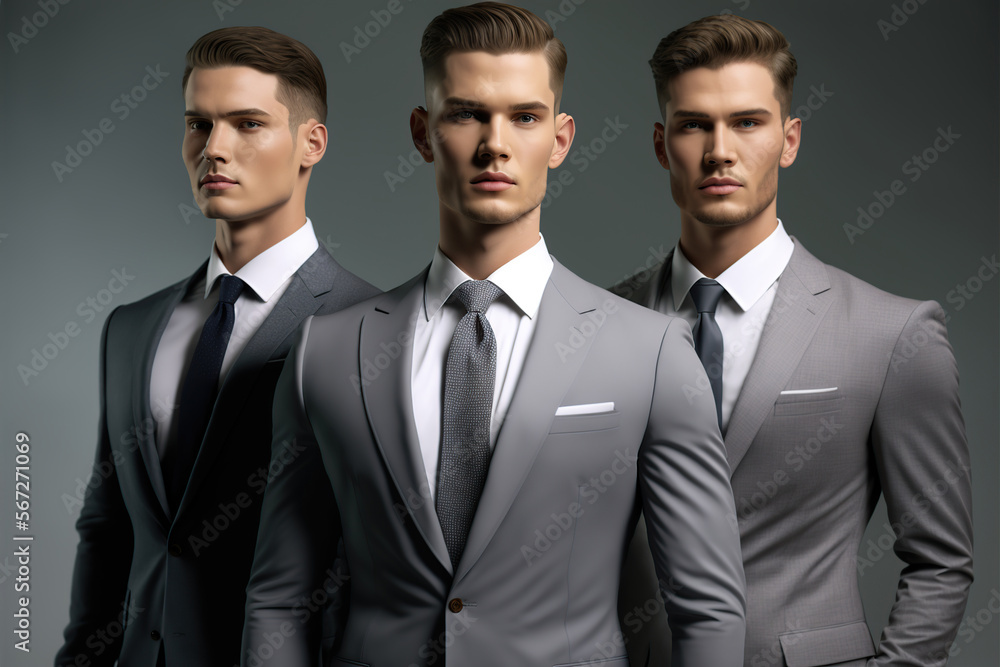 Three caucasian young businessman. Generative AI illustration. Three caucasian young businessman. Generative AI illustration.