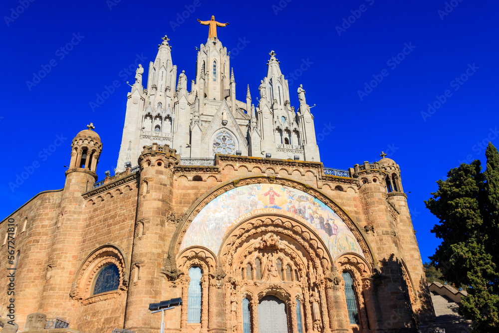 Expiatory Church of the Sacred Heart of Jesus on the summit of Mount Tibidabo in Barcelona, Catalonia, Spain