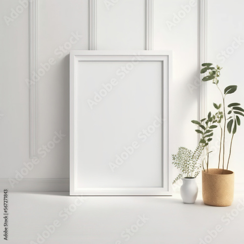 Wallpaper Mural wooden white frame on white background and vase with flowers. generative AI  Torontodigital.ca