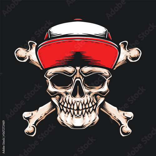 skull with red cap vector logo