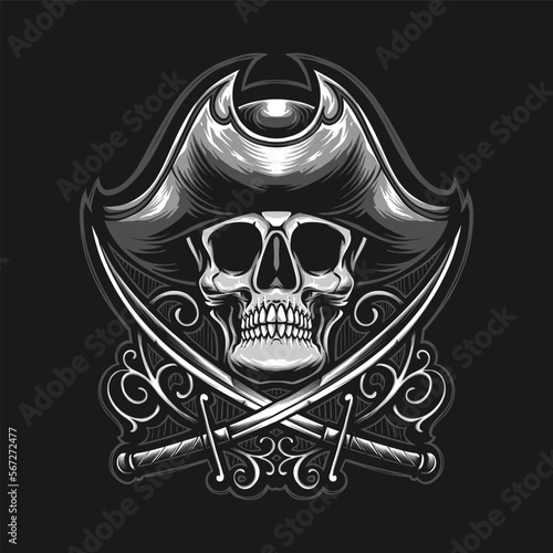skull pirates with sword logo
