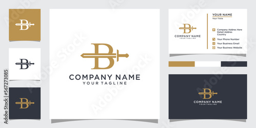 Initial letter B with sword vector logo design