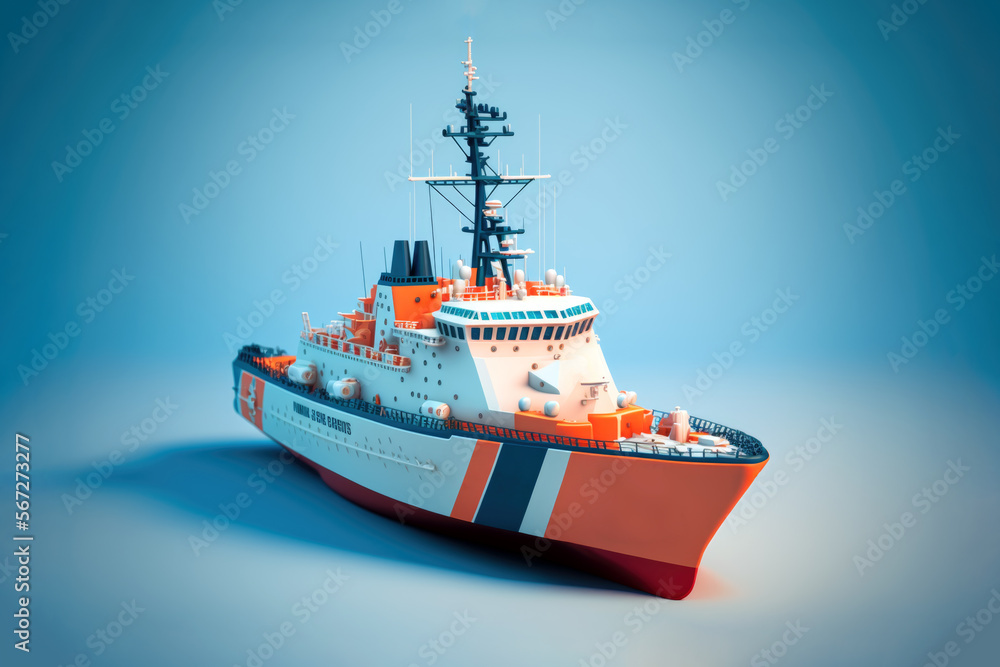 Fototapeta premium 3D iilustration of Coast Guard Cutter isolated on light blue white background, generative ai