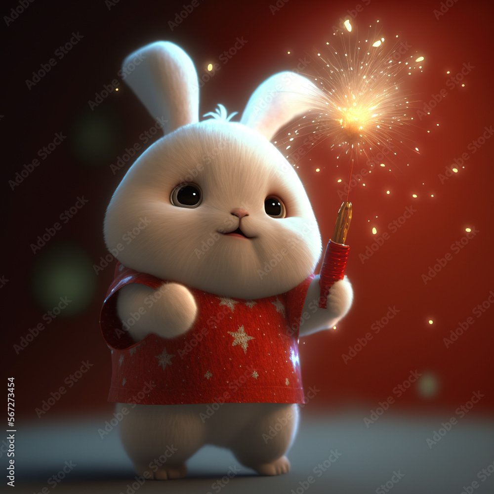cute bunny, chinese new year 2023, generative AI - obrazy, fototapety, plakaty 