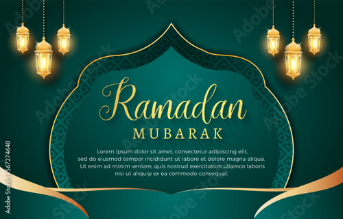 ramadan mubarak 2023 template banner with elegant illustration luxury shiny islamic ornament and abstract gradient green and blue background design