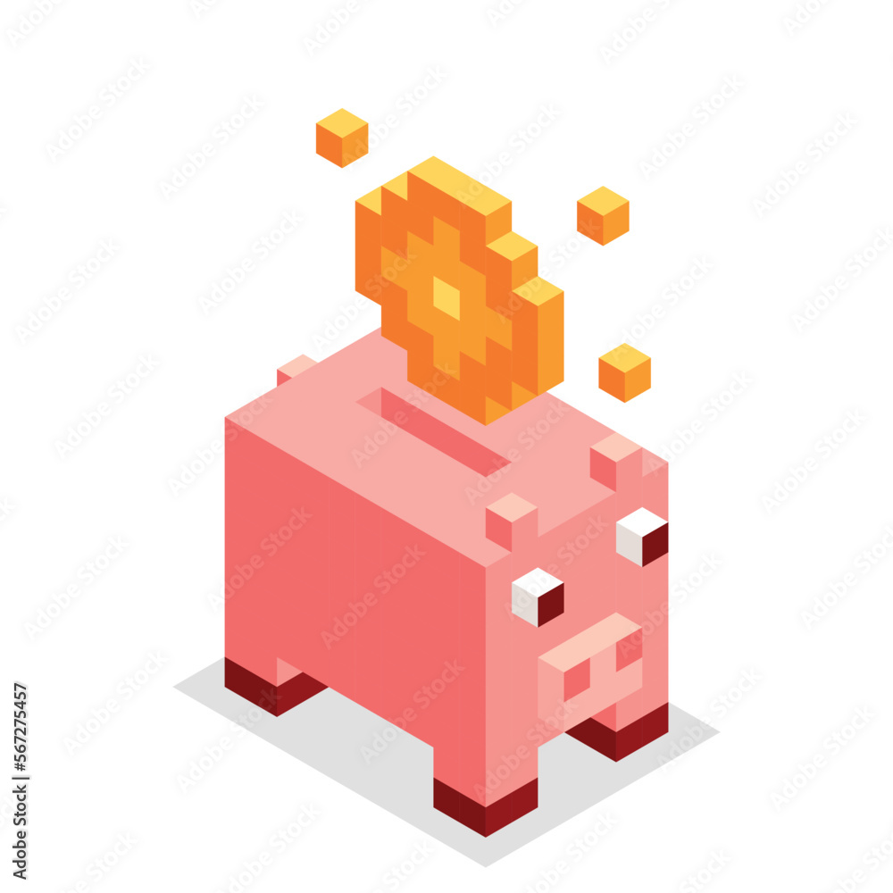 Fototapeta premium Isometric piggy bank in NFT style