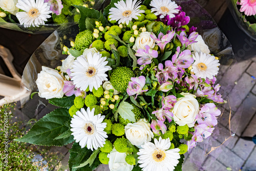 Flower bouquet at floating flower market in Amsterdam, Netherlands