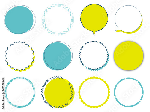 Ensemble d'illustrations de cadres circulaires/ronds, de bulles et d'étiquettes Matériaux de conception simples