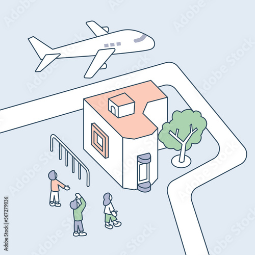 空の上を飛行機が飛ぶ。移動手段のひとつ。