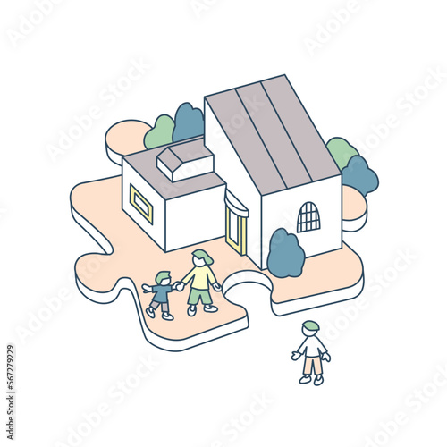 パズルと家。組み合わせを楽しむ。