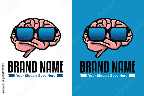 brain with eyeglasses illustration logo design