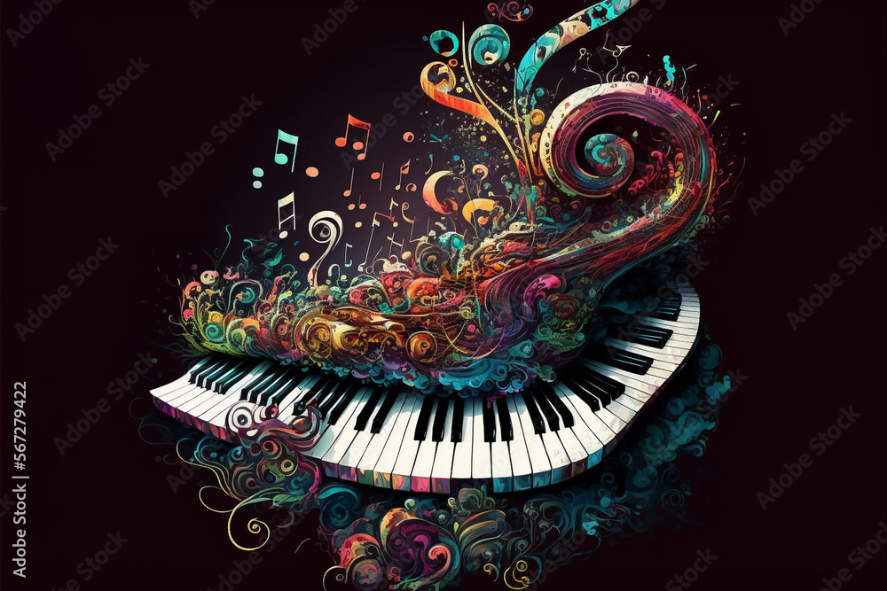 Creative music with colorful piano keyboard. Music vibes concept for  concerts and festivals. Generative AI. Illustration Stock | Adobe Stock
