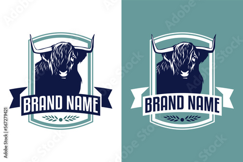 highland cow head farm illustrtaion logo design photo
