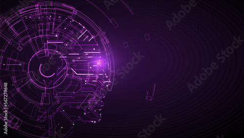 Abstract neon human head with an electrical circuit inside.