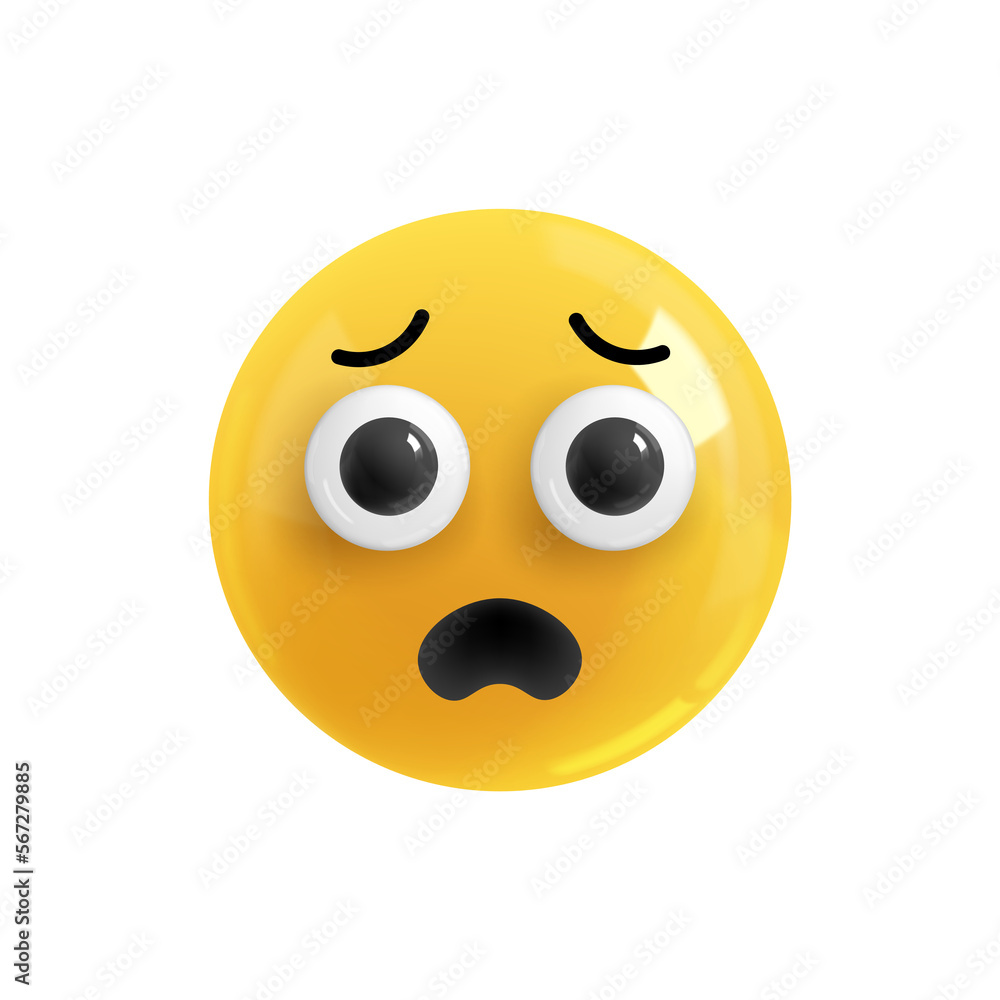 Emoji face astonishment. Realistic 3d design. Emoticon yellow glossy color. Icon in plastic cartoon style isolated on white background. Emoji face astonishment. Realistic 3d design. Emoticon yellow glossy color. Icon in plastic cartoon style isolated on white background.