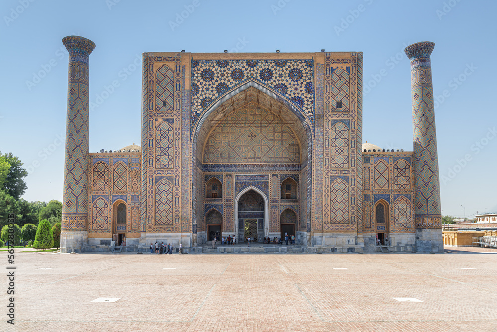 Awesome facade of the Ulugh Beg Madrasah in Samarkand