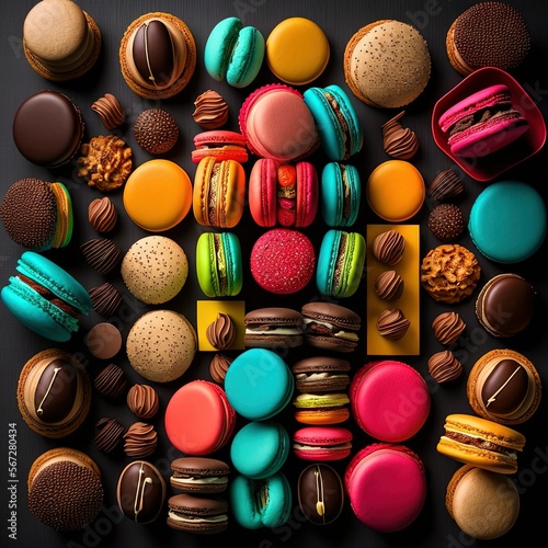 macaroons knolling sorted by color french patisserie Generative AI