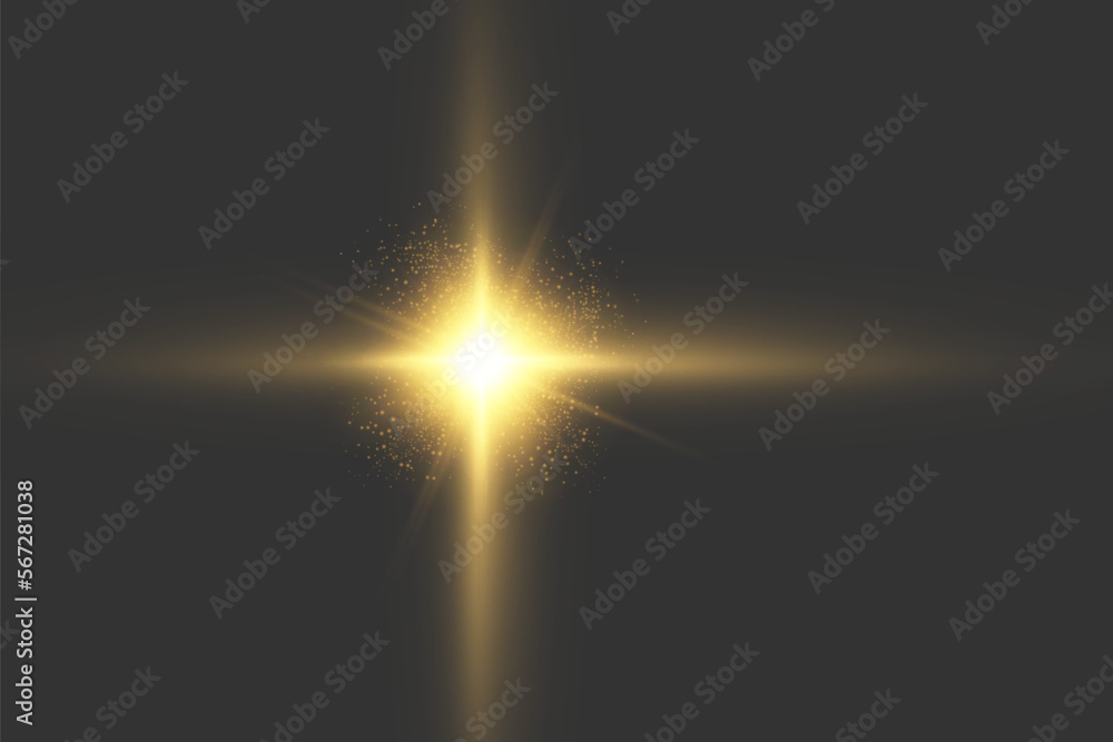 Shining golden stars. Light effects, glare, glitter, explosion, golden light. Vector illustration. Shining golden stars. Light effects, glare, glitter, explosion, golden light. Vector illustration.