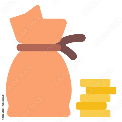 money bag with gold coins stack flat illustration