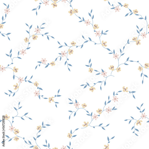 seamless pattern of flowers, branches and leaves