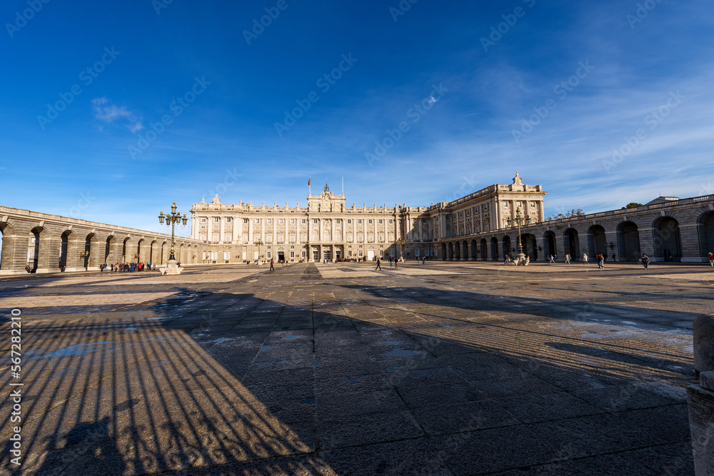 Madrid Royal Palace in Baroque style, in the past used as the residence of the King of Spain, Plaza de la Armeria, Madrid, Community of Madrid, Spain, southern Europe.