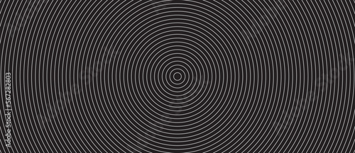Circle lines pattern on black background. Circle lines pattern for backdrop  brochure  wallpaper template. Realistic lines with repeat circles texture. Simple geometric background  vector illustration