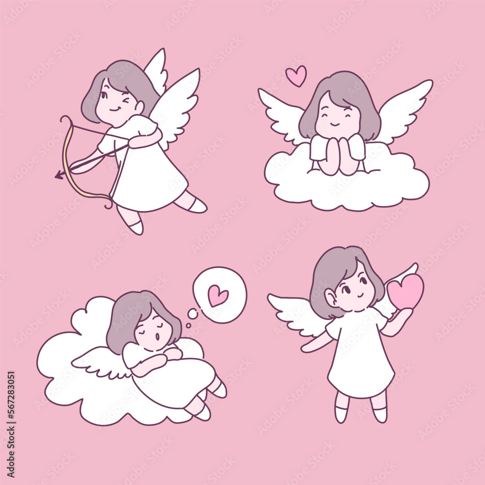 Collection of big isolated hand drawn love elements set in Valentine concept, fairy in love, flat Vector illustration for Valentine's day invitation cards and page decoration Collection of big isolated hand drawn love elements set in Valentine concept, fairy in love, flat Vector illustration for Valentine's day invitation cards and page decoration
