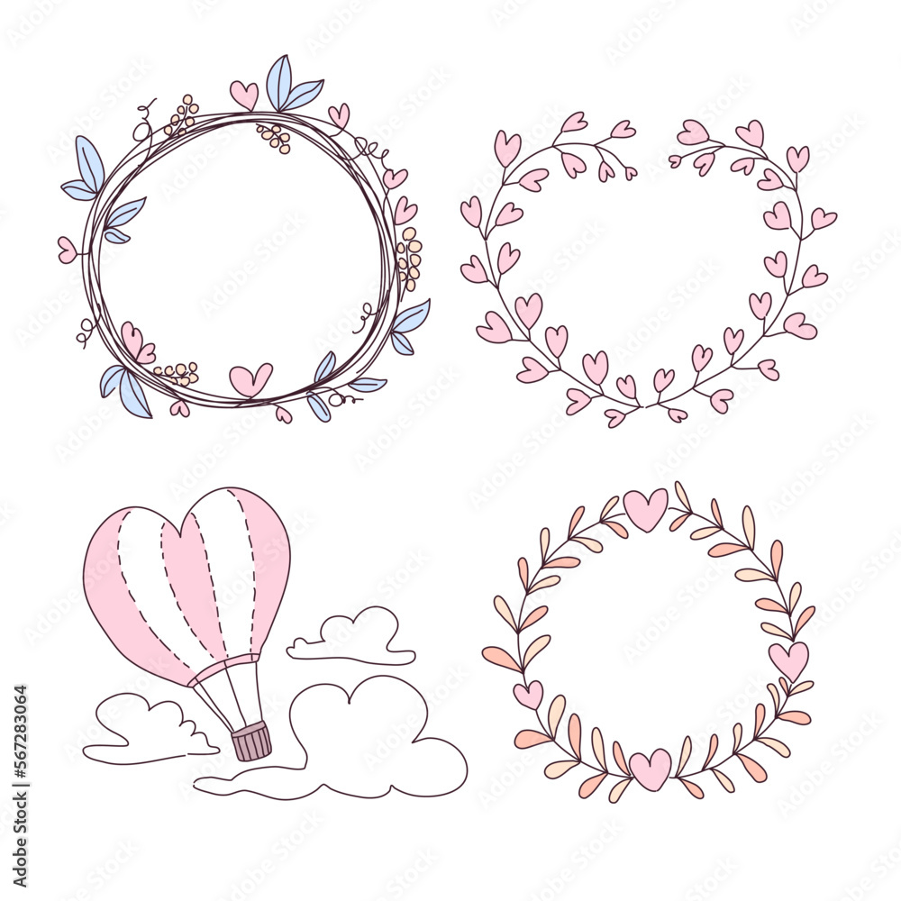 custom made wallpaper toronto digitalCollection of big isolated hand drawn love elements set in Valentine concept, flat Vector illustration for Valentine's day invitation cards and page decoration