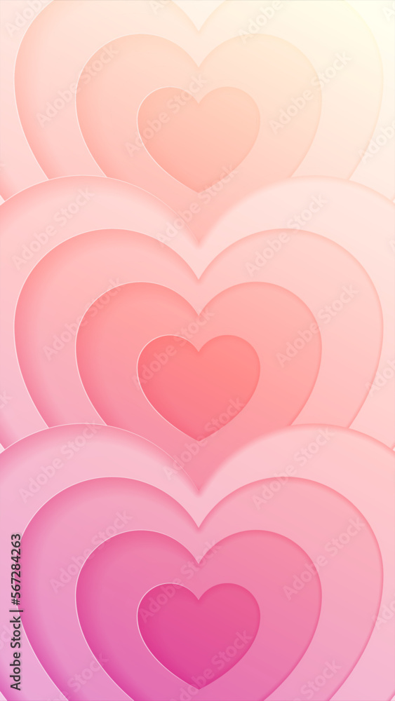 St. Valentine's day background. Beautiful illustration of pink shining hearts. Editable template for social networks and stories. Vector 10 EPS.
