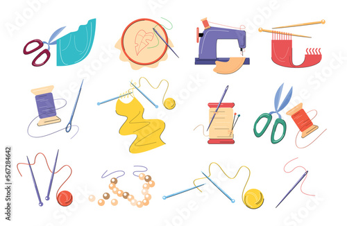 set of knitting and sewing hobby vector illustration