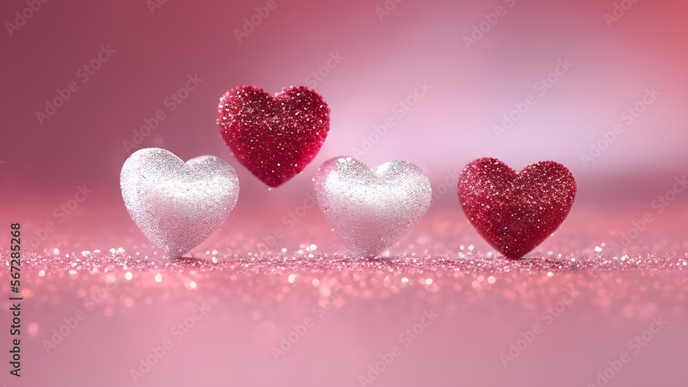 Love Background. 4 hearts wallpaper. White & red glitter hearts with white glowing flakes on red backdrop. Card, wallpaper, Valentine's Day message, concept of love, generative AI Love Background. 4 hearts wallpaper. White & red glitter hearts with white glowing flakes on red backdrop. Card, wallpaper, Valentine's Day message, concept of love, generative AI