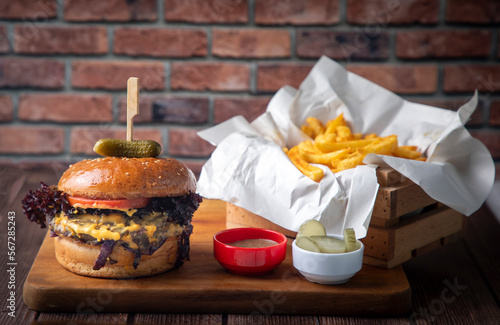 Homemade hamburger served w...