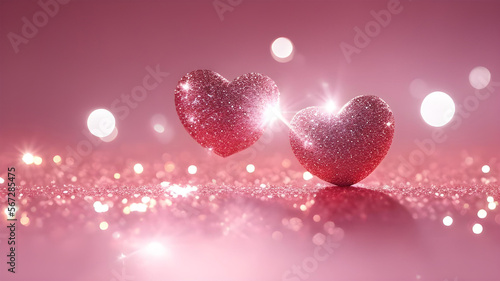 Valentine background with hearts. Sparkly pink, red & golden concept of love & romance. Coposition of joyful rhythm, wallpaper, backdrop, generative AI. photo