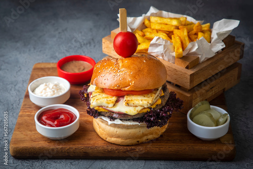 Homemade hamburger served w...