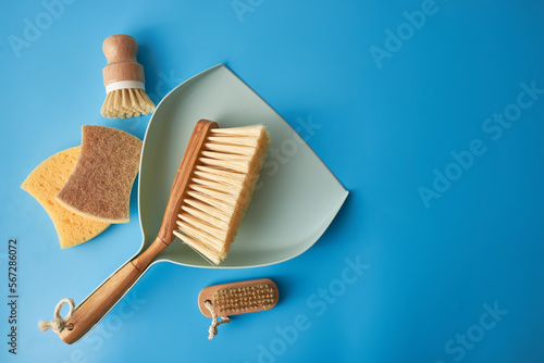 Set of eco friendly natural cleaning products, bamboo brush,