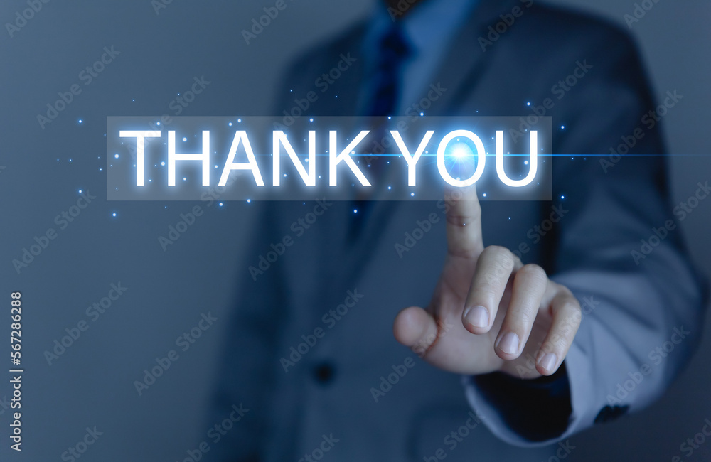thank you message displayed on a virtual screen. thank you message displayed on a virtual screen.