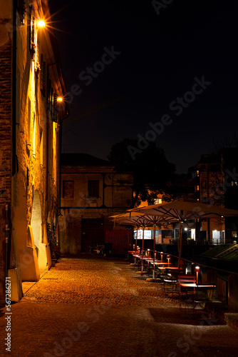 Outdoor view of a typical restaurant terrace in Treviso, Italy