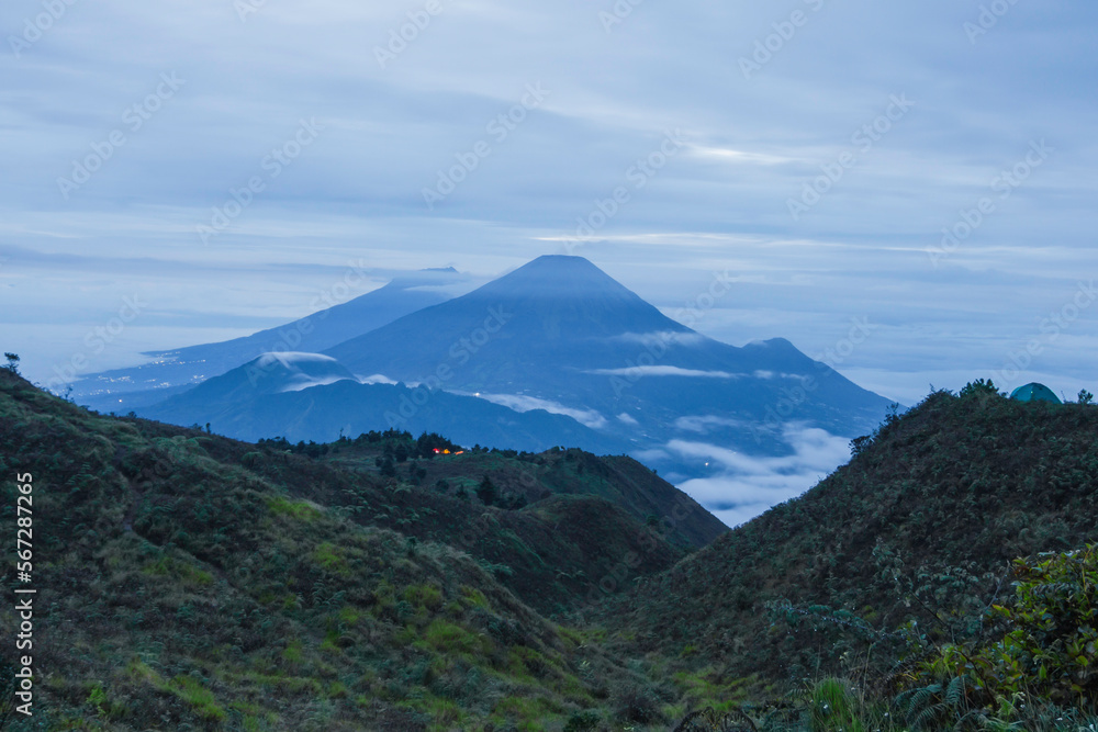 Mount Sumbing and Mount Sindoro view from top of Mount Prau Central Java